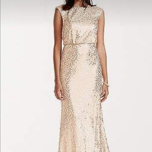 David's Bridal Long Sequin Blouson Dress